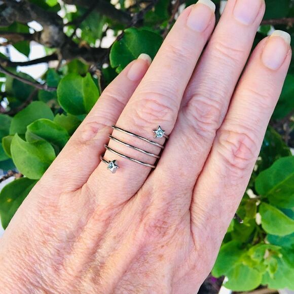 Stainless steel wrap around crystal Blue Star ring Sizes 5,11 - Picture 5 of 8